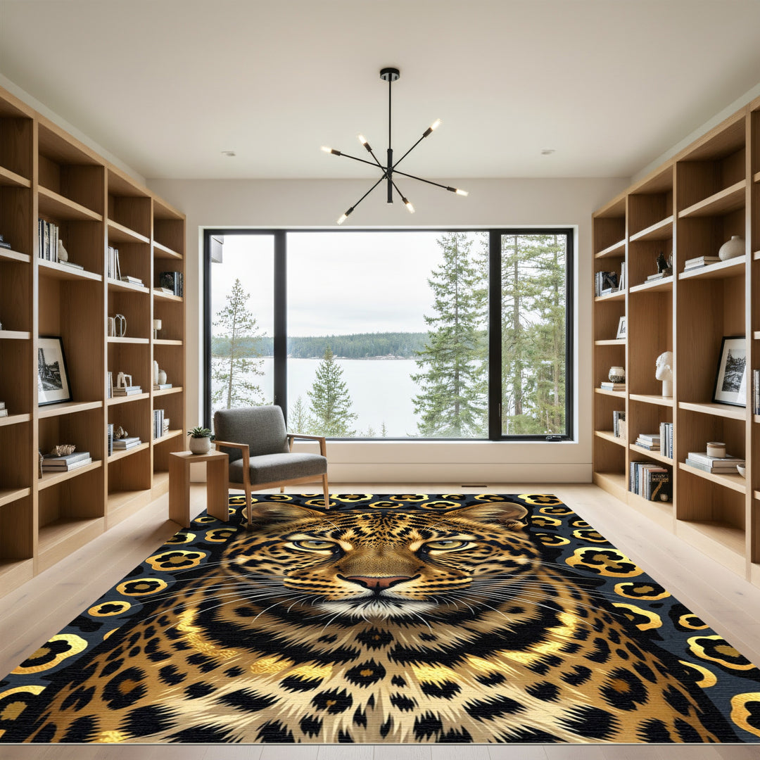 Golden Leopard Spots Background Rug