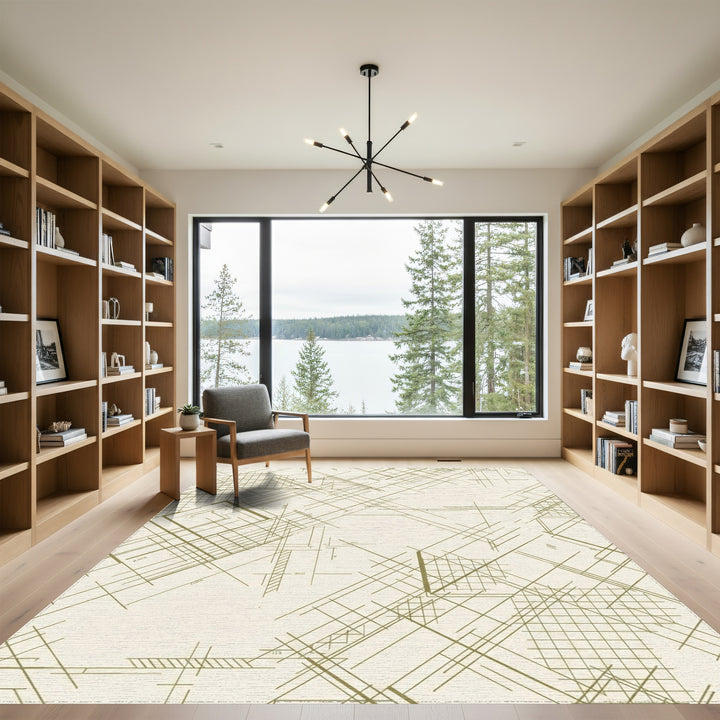 Ecru Blueprint Geometric Intersecting Lines Rug