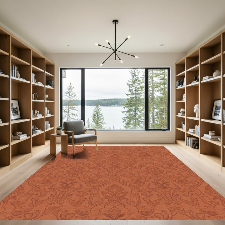 Terracotta Vintage Scroll and Leaf Rug