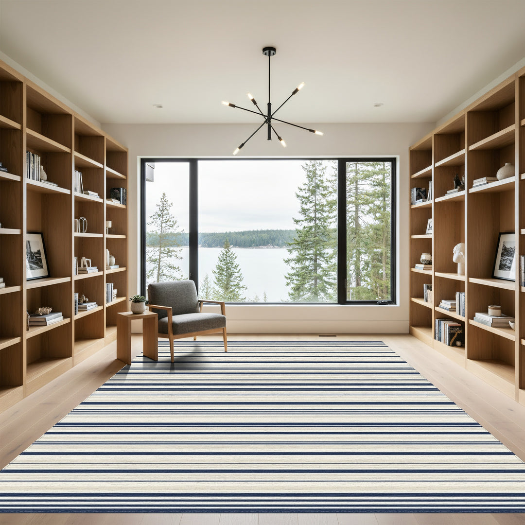 Navy Beige Thin Stripe Rug