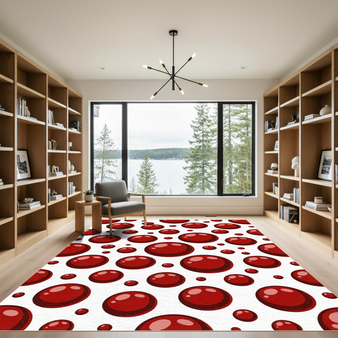Deep Red Droplet Scattered Bubbles Rug