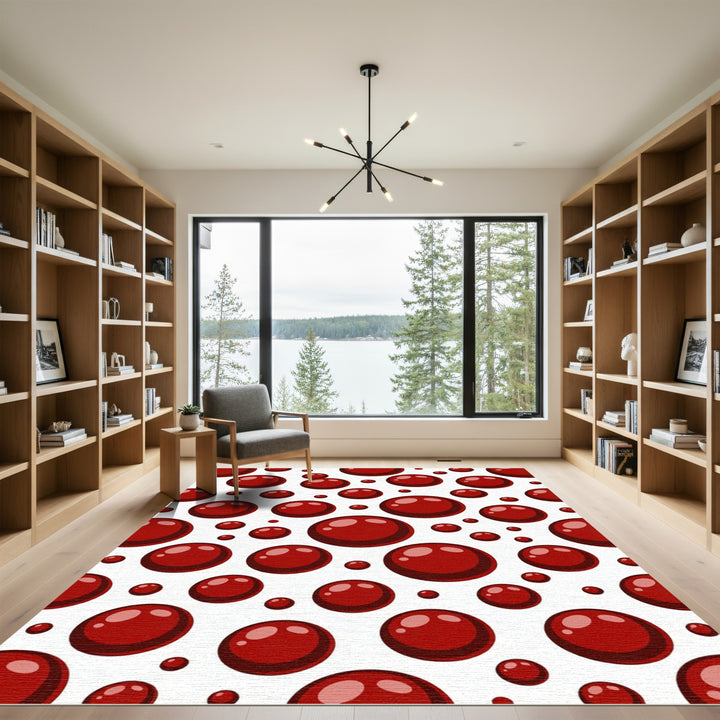 Deep Red Droplet Scattered Bubbles Rug