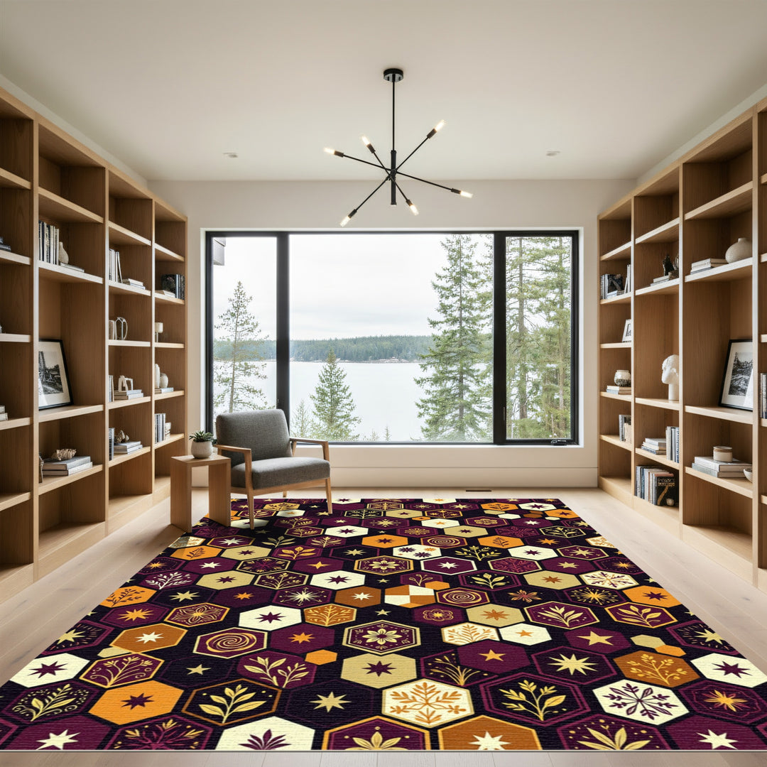 Artistic Hexagon Floral Ornament Rug