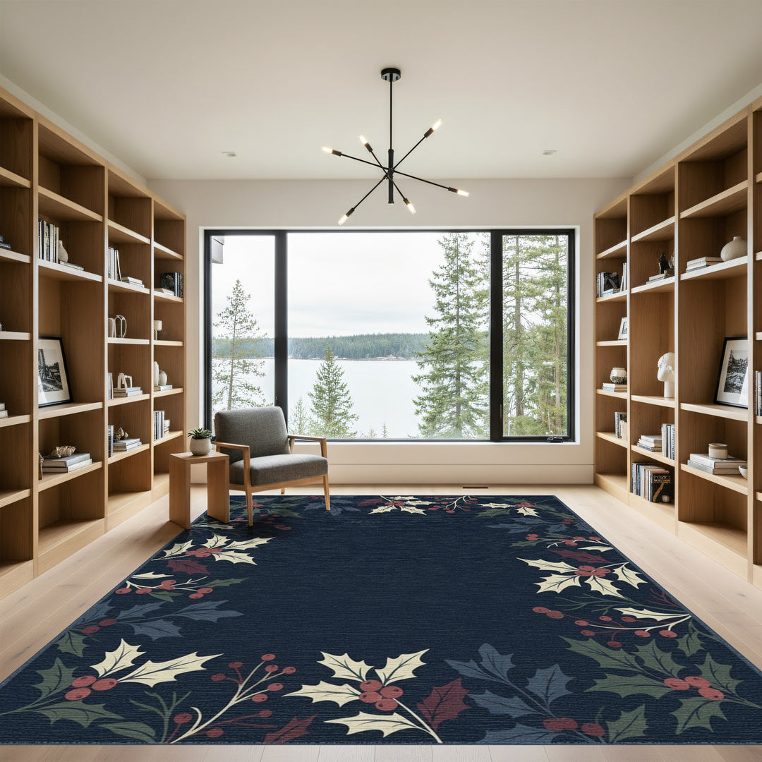 Winter Holly Berry Border Rug