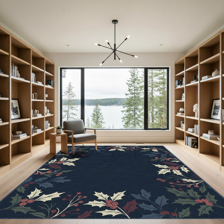 Winter Holly Berry Border Rug