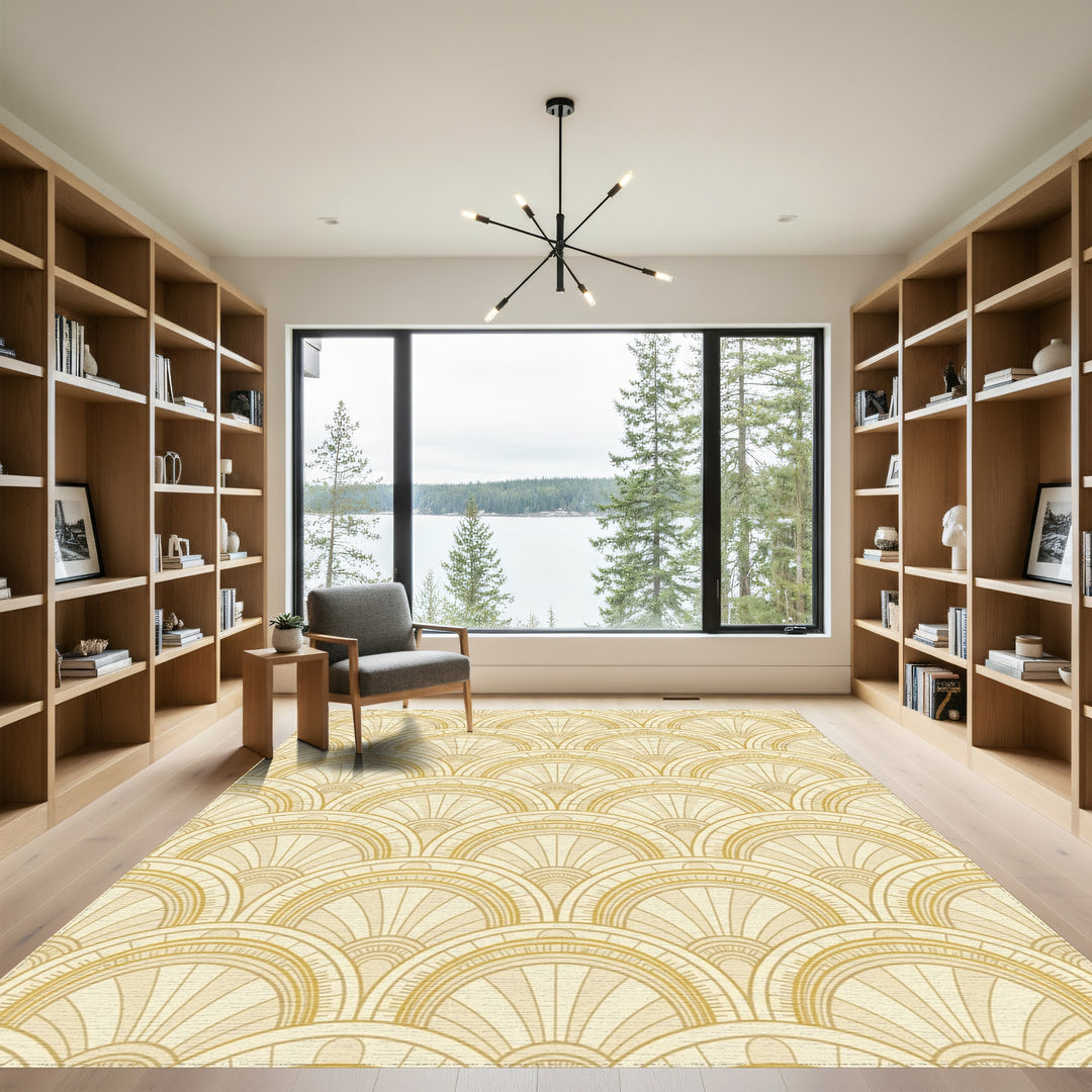 Golden Art Deco Fan Medallion Rug