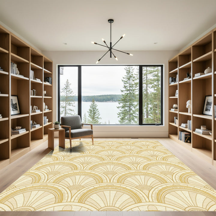 Golden Art Deco Fan Medallion Rug
