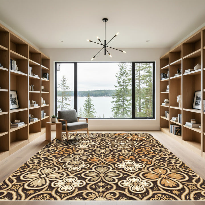Rich Brown Golden Clover Lattice Rug