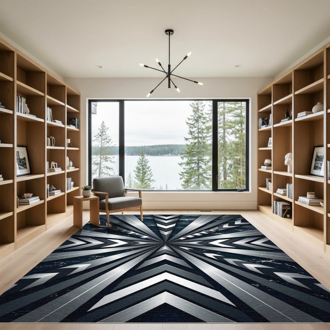 Modern Geometric Lighthouse Ocean Rug