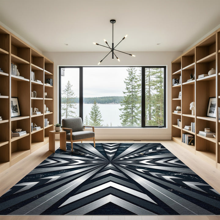 Modern Geometric Lighthouse Ocean Rug