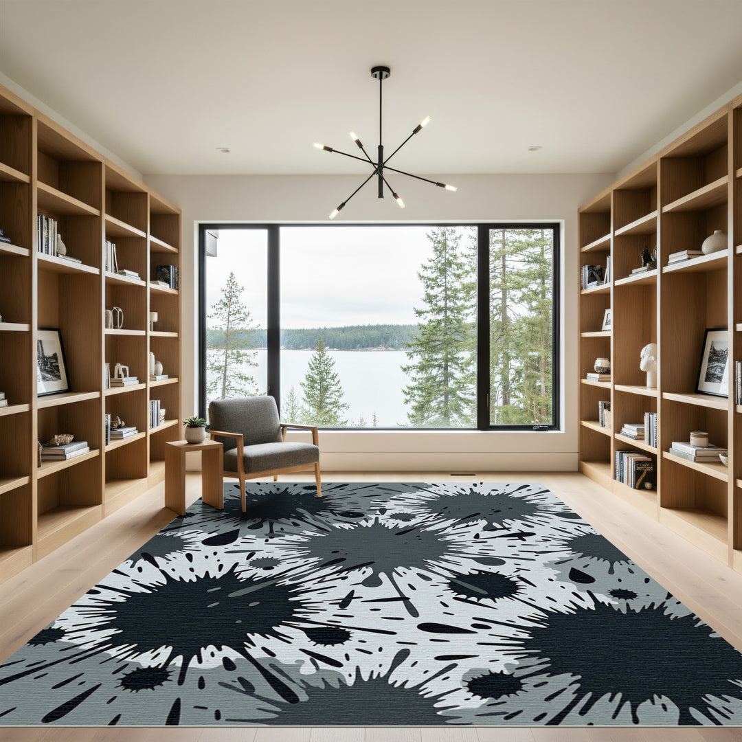 Monochromatic Ink Splatter Abstraction Rug