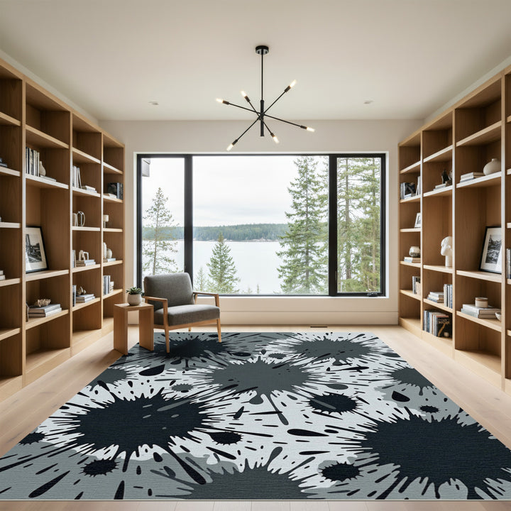 Monochromatic Ink Splatter Abstraction Rug