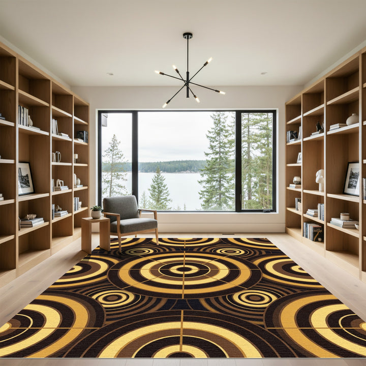 Retro Gold Brown Concentric Circles Rug