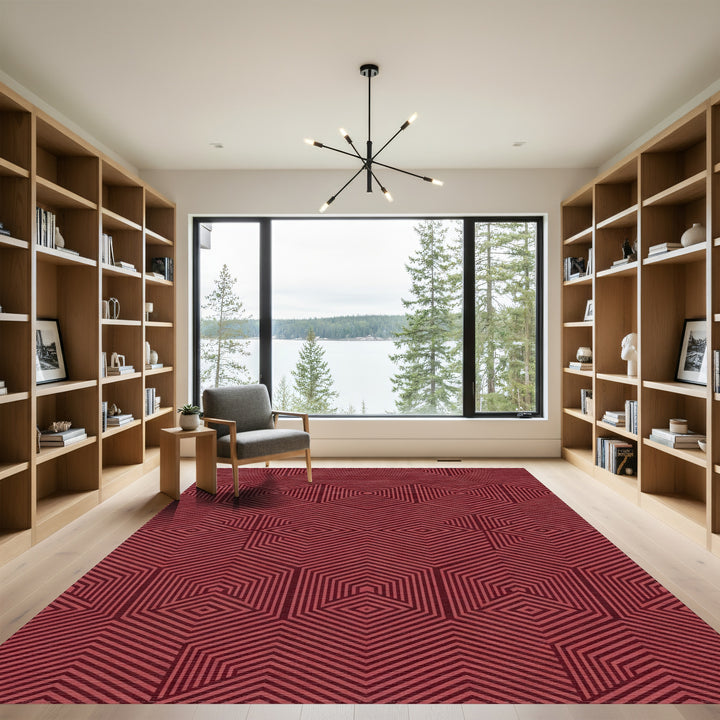 Modern Deep Red Geometric Hexagon Rug