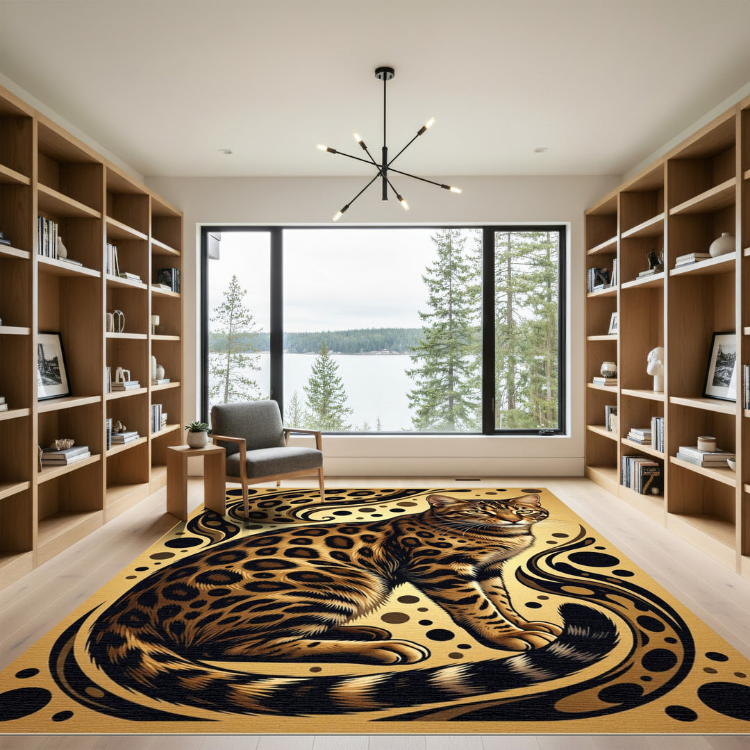 Elegant Bengal Cat Golden Swirl Rug