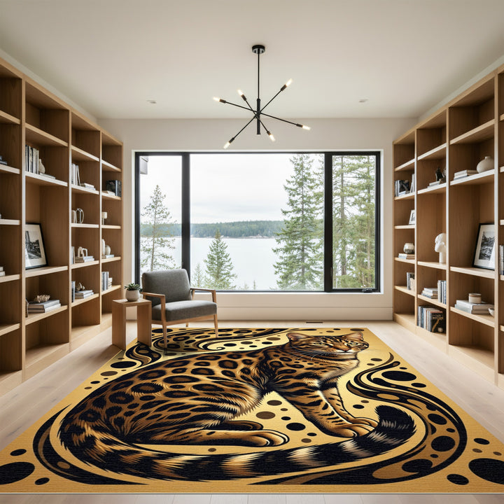 Elegant Bengal Cat Golden Swirl Rug