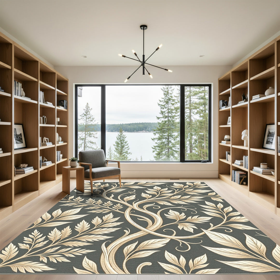 Venerable Golden Botanical Swirl Rug