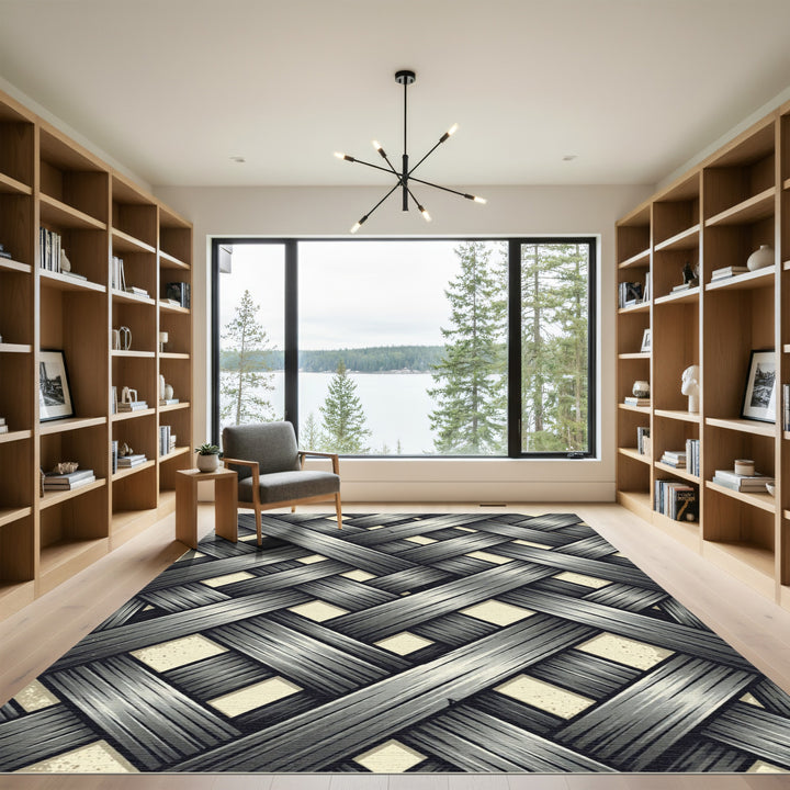 Grayscale Woven Textured Interlocking Squares Rug