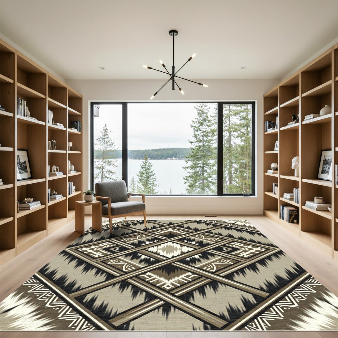 Ethnic Geometric Diamond Brown Rug