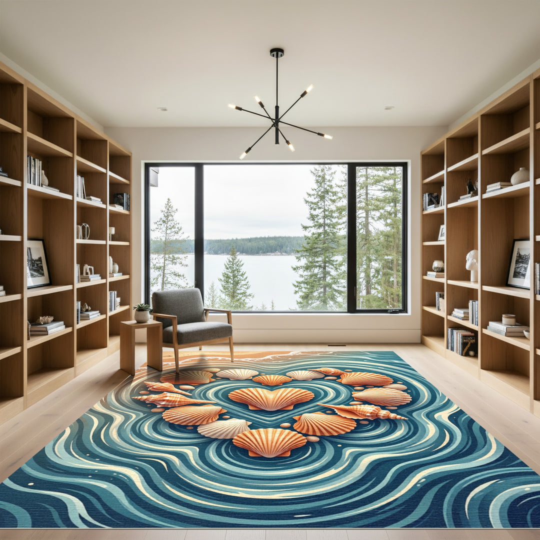 Heart Of Shells Ocean Waves Rug