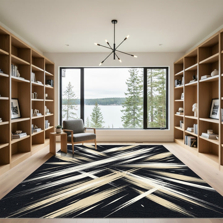 Bold Abstract Gold and Black Grunge Rug