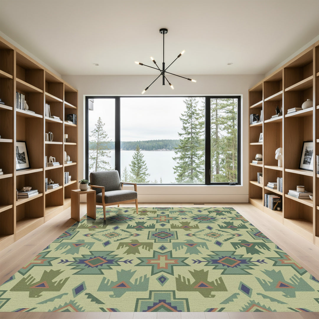Sage Green Thunderbird Geometric Rug