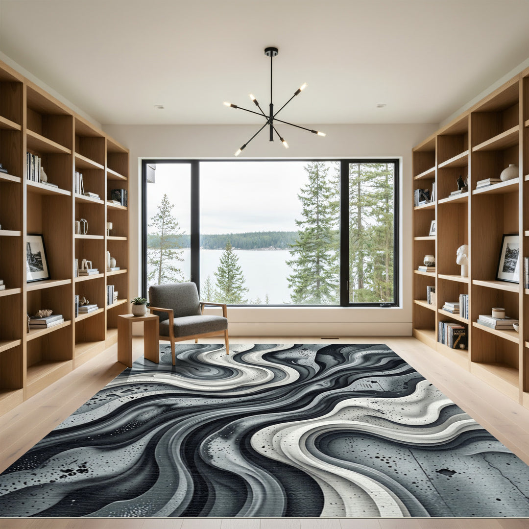 Monochromatic Abstract Swirl Paper Cut Rug