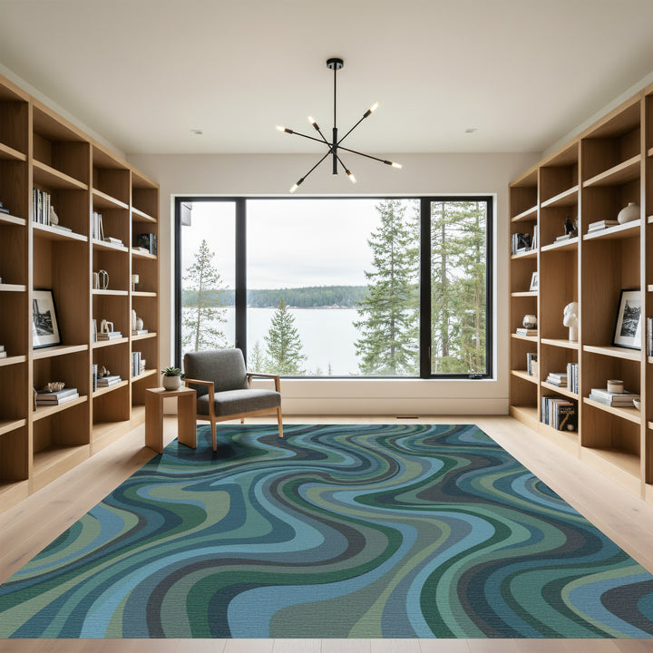 Abstract Swirl Blue Green Waves Rug