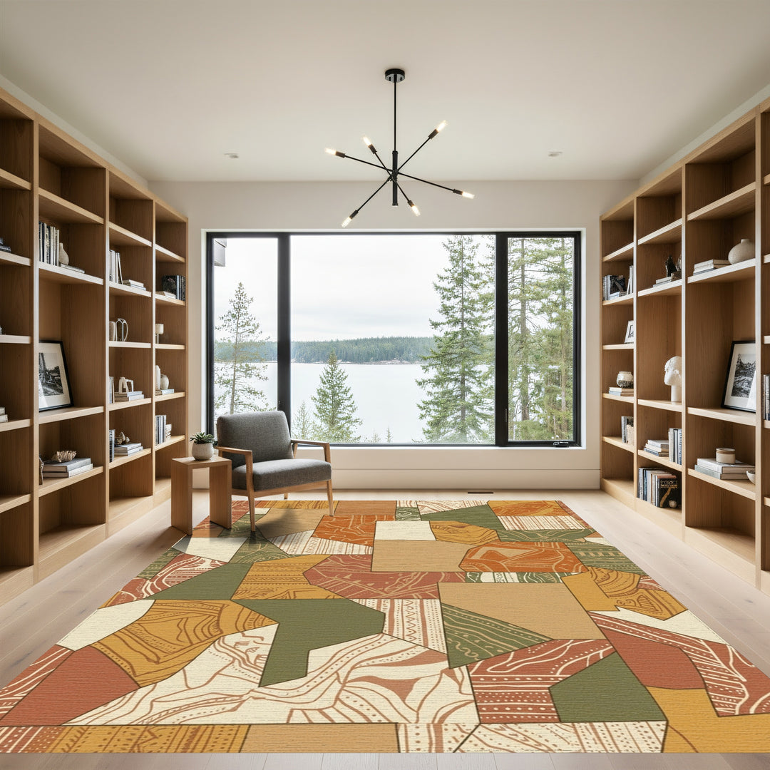 Earthy Tone Abstract Patchwork Collage Rug