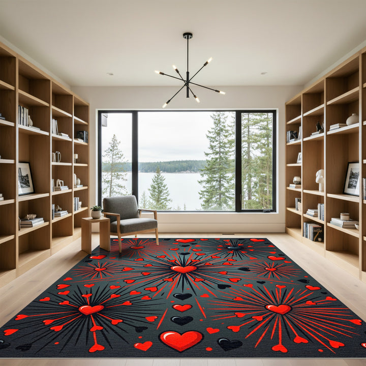 Explosive Red and Black Hearts Rug