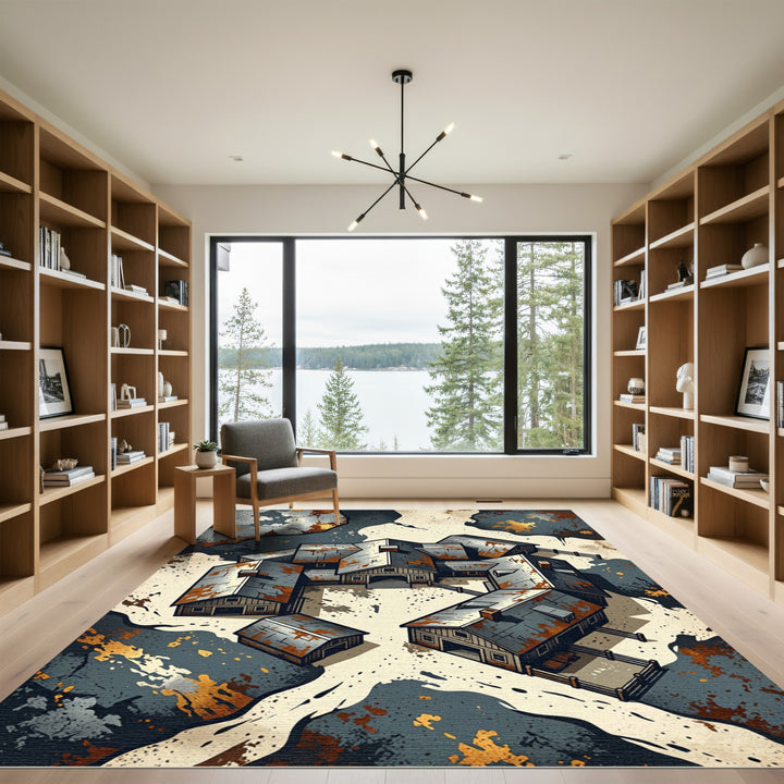 Rustic Farmhouse Village Abstract Splatter Rug