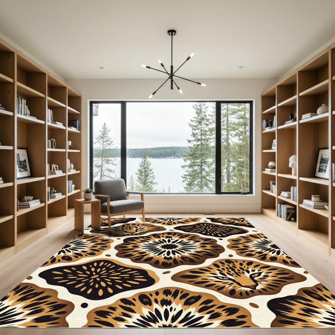 Wild Leopard Floral Sunburst Rug