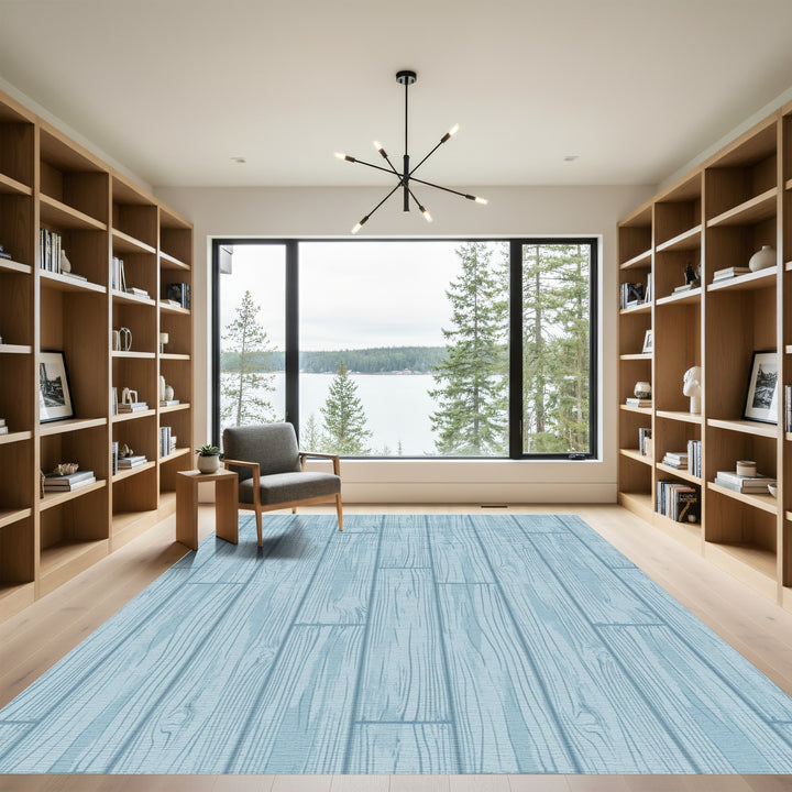 Light Blue Wood Grain Plank Rug