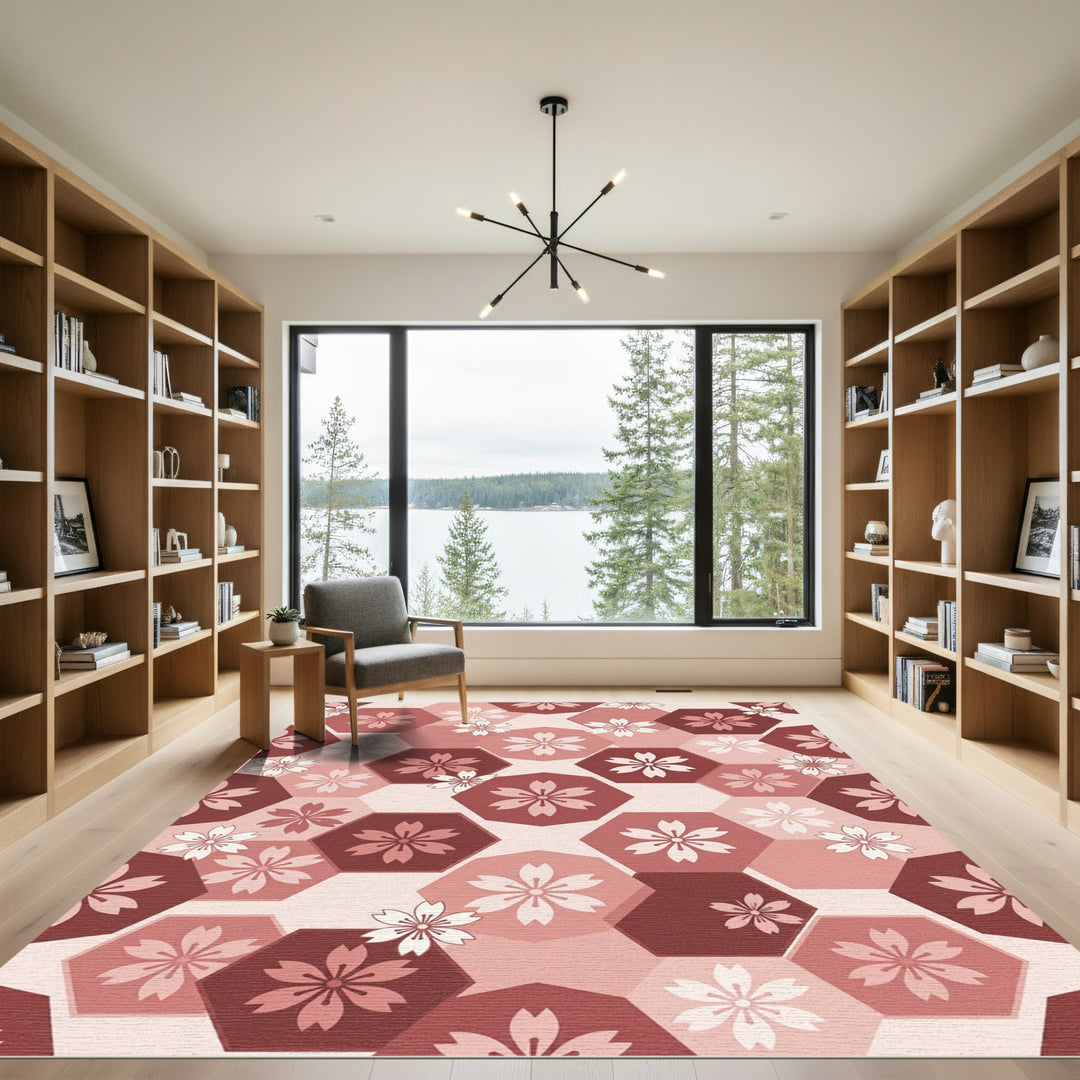 Pink Cherry Blossom Hexagon Repeat Rug