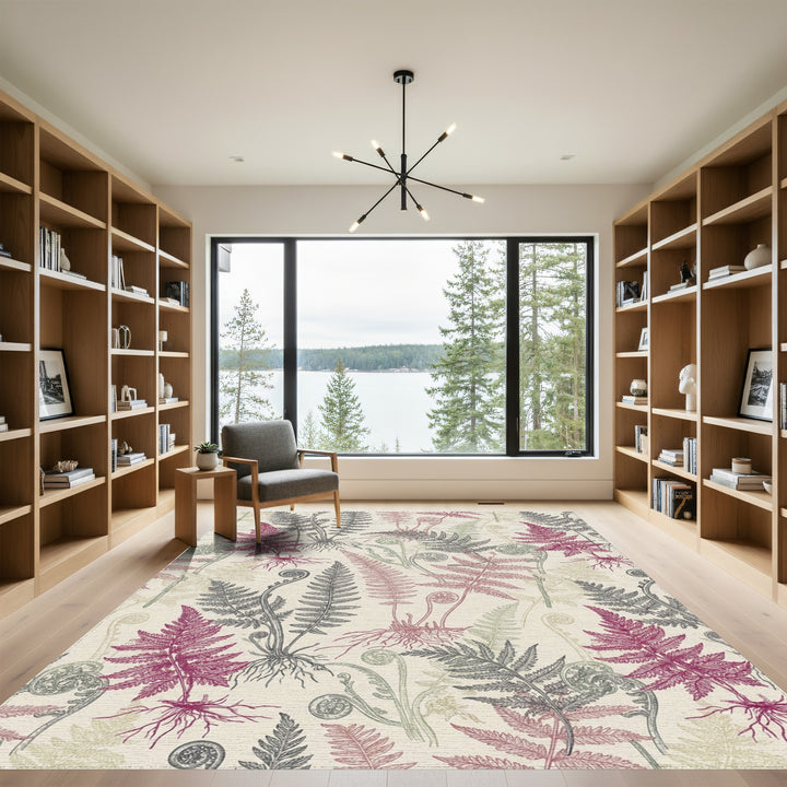 Vintage Berry Fern Botanical Illustration Rug