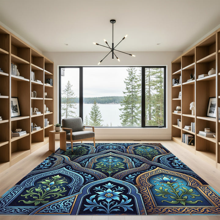 Luxe Blue Green Floral Arch Lattice Rug