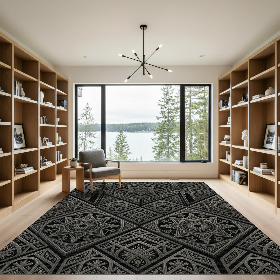 Intricate Silver Geometric Star Rug