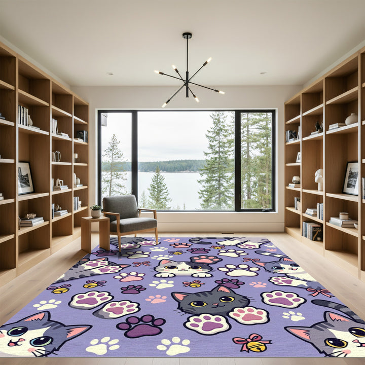 Cute Cat Paw Lavender Whimsical Collection Rug