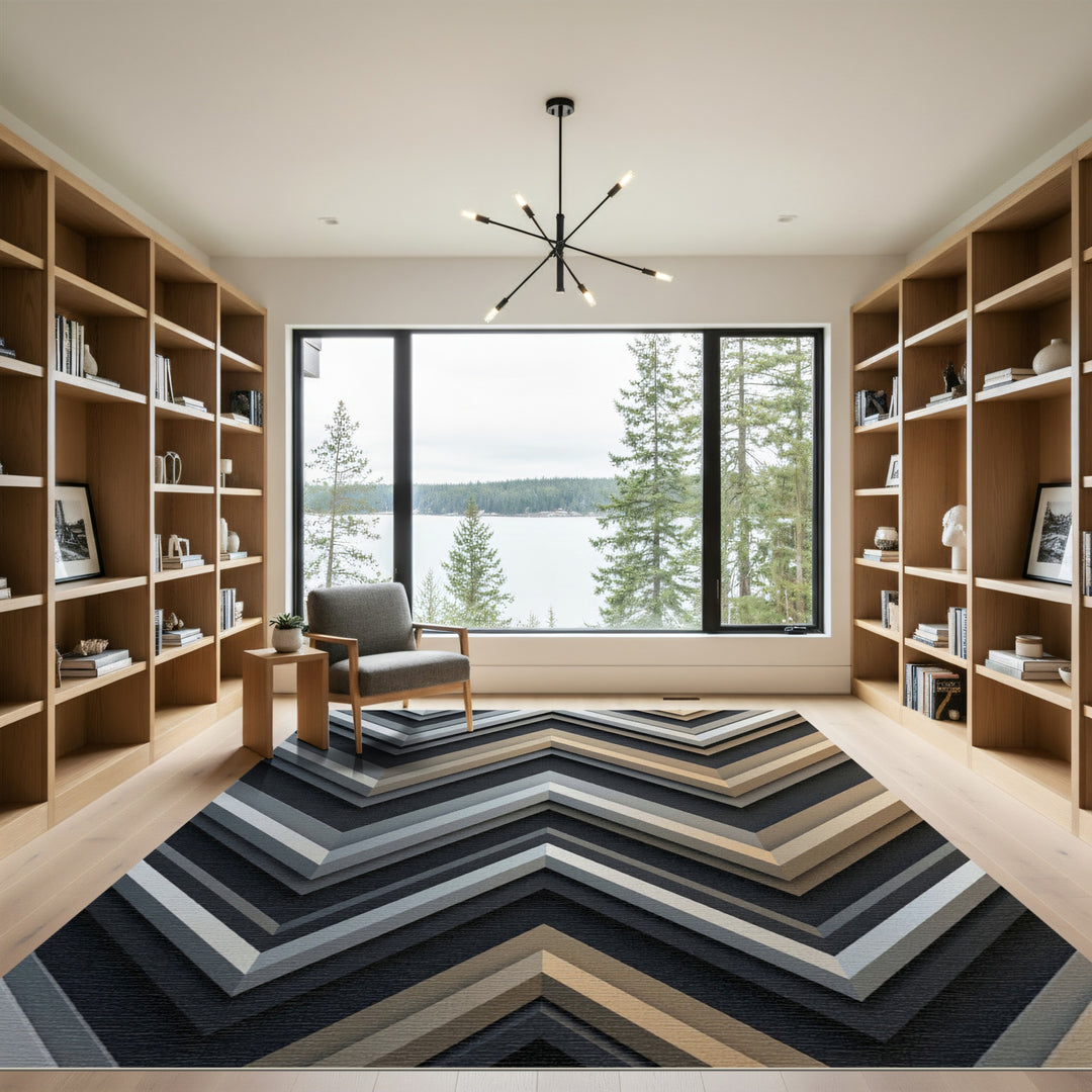 Geometric Chevron Gold Silver Rug