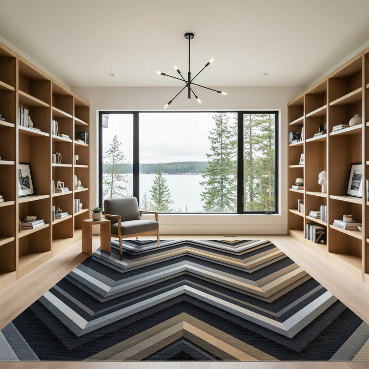 Geometric Chevron Gold Silver Rug