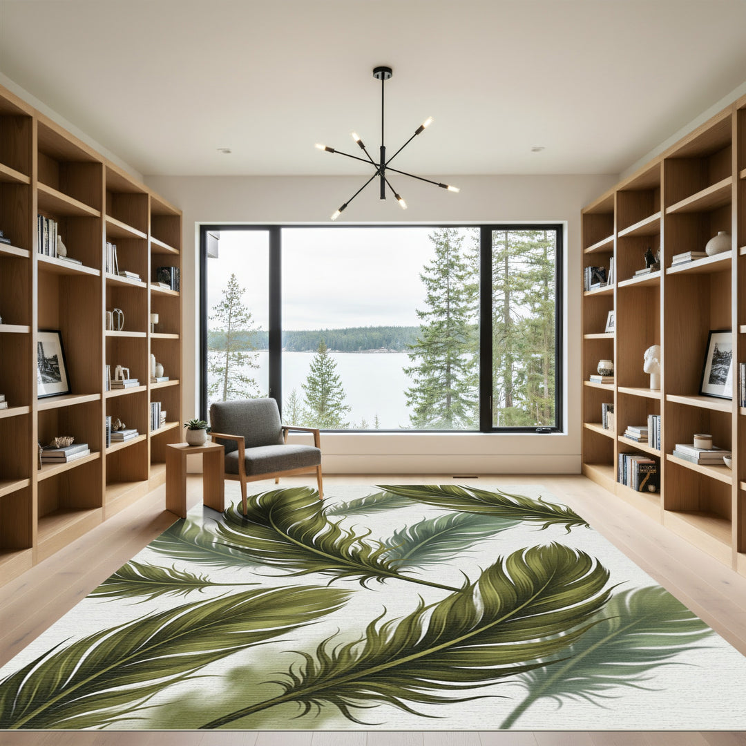 Elegant Olive Feathers Area Rug