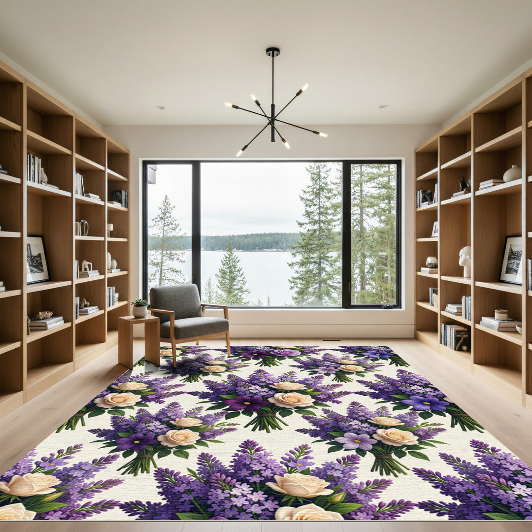 Lavender Bouquet Cream Rose Rug
