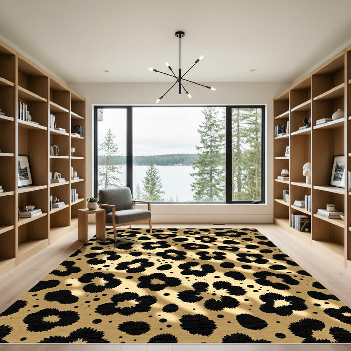 Golden Black Leopard Spots Rug