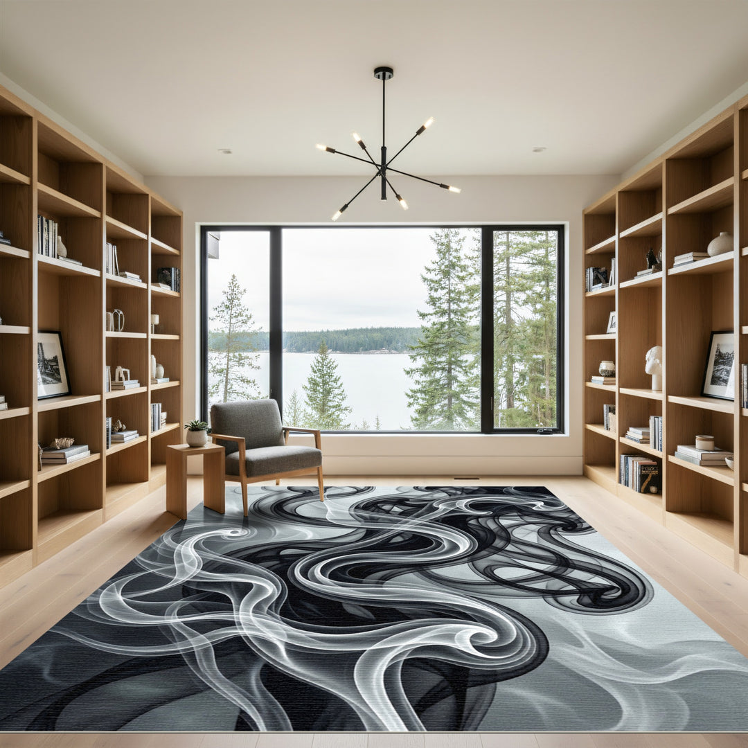 Monochromatic Smoke Swirl Area Rug