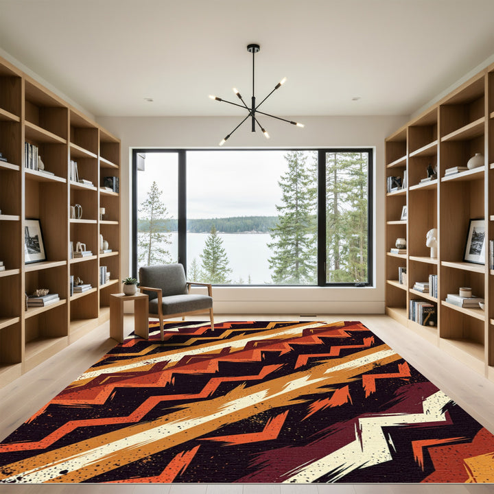 Bold Retro Zigzag Orange Cream Rug