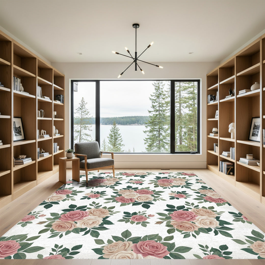 Vintage Dusty Rose Floral Bouquet Rug