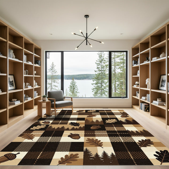 Rustic Plaid Oak Leaf Acorn Rug
