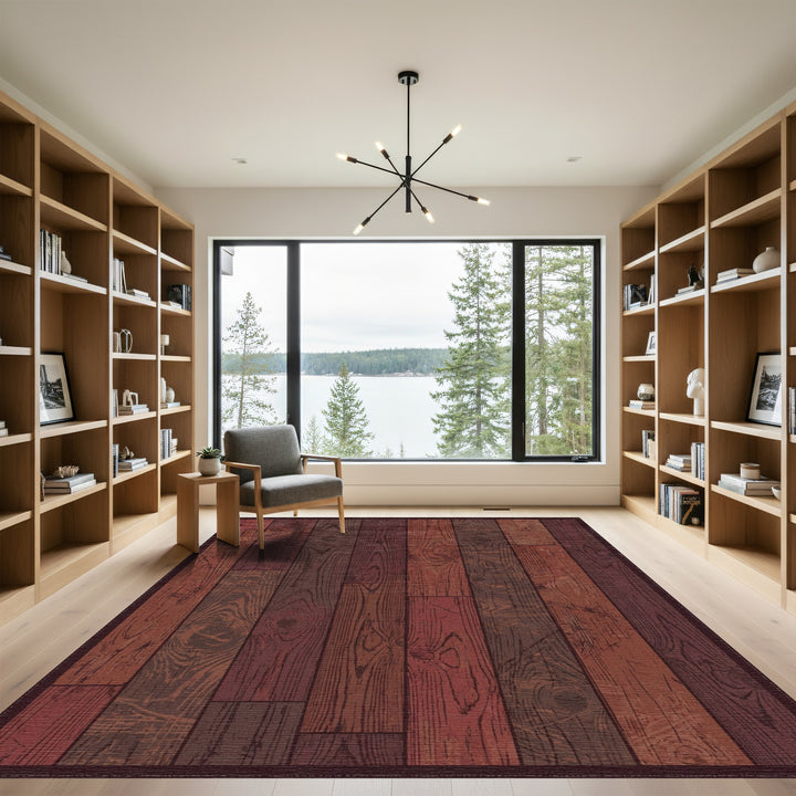 Rustic Dark Wood Grain Planks Rug