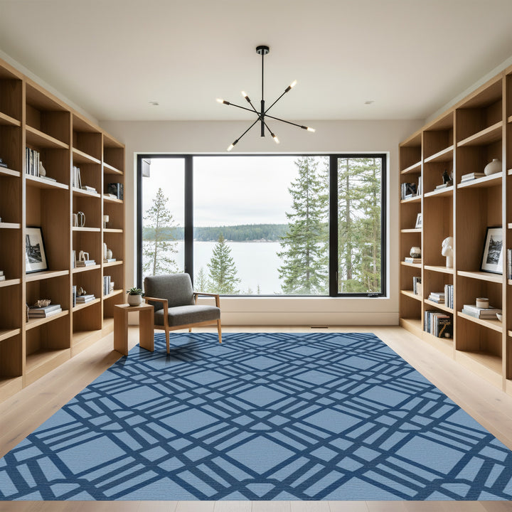 Deep Blue Intersecting Diamond Lattice Rug