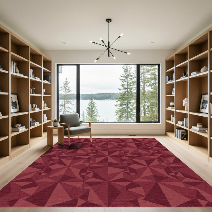 Deep Red Geometric Faceted Star Rug